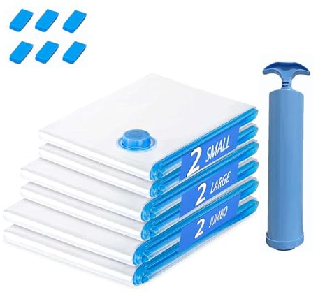 Vacuum Storage Bags, 6-Pack Vacuum Bags for Clothes Travels, Vacuum Storage Bags for Clothes, Vacuum Pack Bags for Clothes(2 Jumbo,2 Large,2 Medium)
