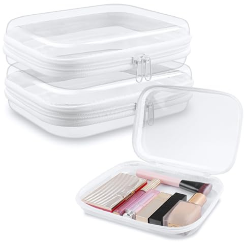 Trousses de Toilette Rigide Transparentes avec Double Fermeture éclair 3 pièces Trousse Rigide à cosmétiques boîte de Rangement pour Voyage (Transparent, 12,7×7,5×5cm)