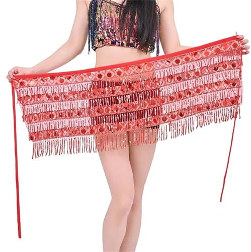 Falda con borlas brillantes para mujer, cinturón de cadena para danza oriental, bufanda de cadera y cubierta de cintura de rendimiento