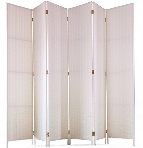 Paravent de 6 pans tressé en Fibres Naturelles Coloris Blanc - Dim : H180 x L270 cm - PEGANE -