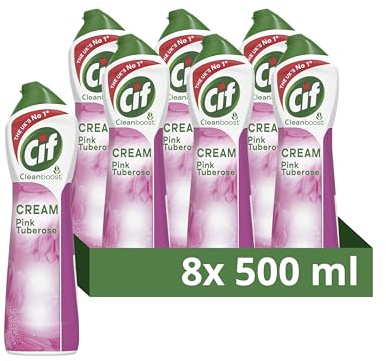 Cif Pink Tuberose Cream Cleaner 100% tough dirt removal multipurpose surface cleaner 8x 500 ml