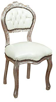 Biscottini Sedia imbottita L45XPR42XH90 Pelle Bianca e Argento antiquato - Sedie sala da pranzo - Sedie vintage - Poltroncina camera da letto