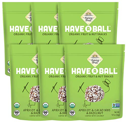 Sunny Fruit 100% RAW Fruit & Nut Snacks, Apricot, Cacao Nibs & Hazelnut, 6-Pack (9 Balls Per Bag) | No Sugar Added | Healthy, Convenient, On-the-Go Energy Balls | ORGANIC, VEGAN, GLUTEN-FREE, KOSHER