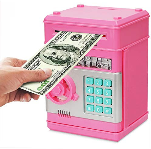 Revanom Electronic Piggy Bank, Mini ATM Password Money Bank Cash Coins Saving Box for Kids, Cartoon Safe Bank Box Perfect Toy Gifts for Boys Girls (Pink)
