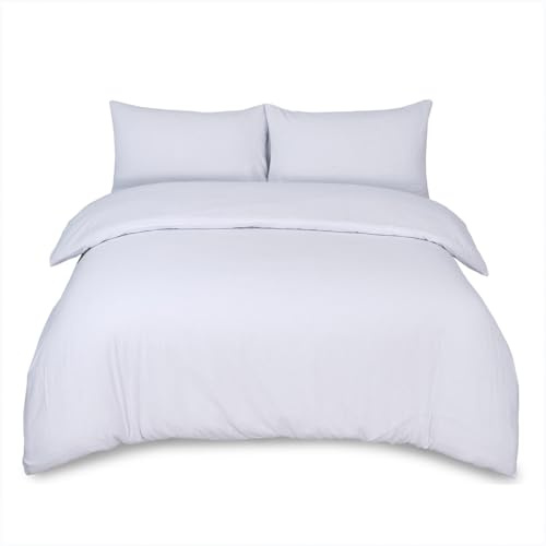 GC GAVENO CAVAILIA Flannelette Duvet Covers With Pillow Cases, Flannel Plain Dyed Duvet Cover Sets, Reversible King Size Quilt Covers Bedding Set, 100% Brushed Cotton Bed Cover Set, White