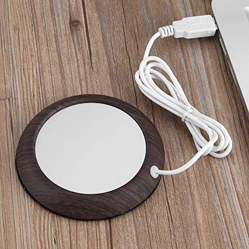 USB Coffee Mug Warmer, Wood Grain Cup Warmer Heat Beverage Mug Mat Coffee Heater Pad Bright Wood Grain (Dark walnut wood grain)