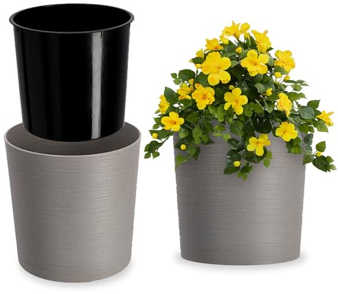 KADAX Elegant blomkruka med träflis, skydd för vardagsrum, kontor (diameter 19 cm, grå)