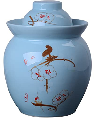 Botella De Kimchi Decoración Clásica De Ciruela De Tinta Tarro De Fermentación, Sello De Agua Doble con Tapa Olla De Kimchi, Cerámica Espesada para El Hogar Tanque De Almacenamiento