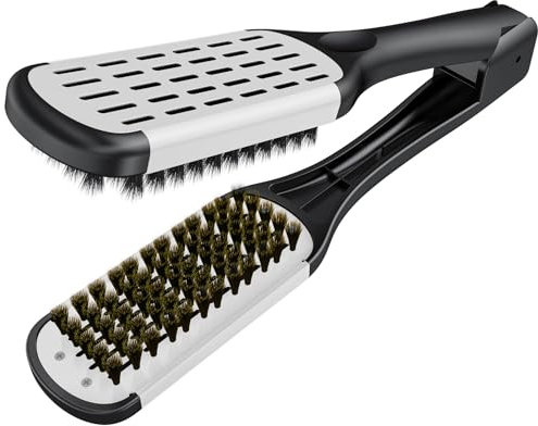 AISEELY Brosse Lisseur Cheveux Crepus à Poils de Sanglier Peigne à Cheveux Outils de Coiffage pour Brosse Cheveux Saine Lisser les Frisottis（Noire）