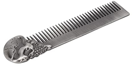 Silver Skull Beard Comb, Pocket Beard Comb Zinc Alloy Skull Pattern Hair Styling Mustache Sha Oil Hair Comb