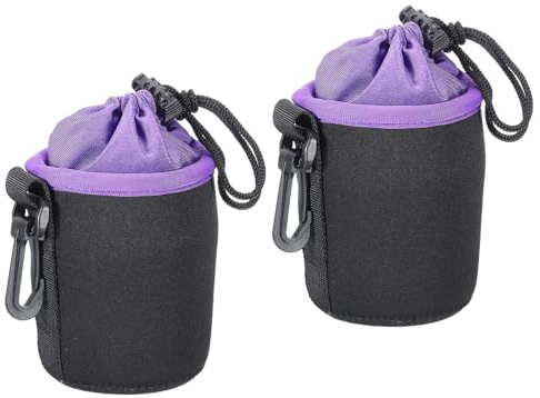 PATIKIL 2 Pz Borsa per Obiettivo Fotografico 3.1 Idx3.9 H Nero Viola | Sacchetto Coulisse Neoprene Spesso Protettivo, Custodia per Obiettivo Fotocamera Dslr, Tazze d'Acqua e Caffè