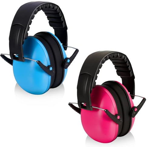 Zuimei 2 Pack Ear Defenders Kids, Adjustable Children Earmuffs Ear Protectors, Noise Cancelling Headphones, Headband Hearing Protection Earmuffs for Boys Girls Baby,Red and Blue