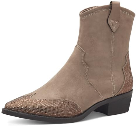 MARCO TOZZI Damen Stiefeletten mit Absatz Cowboy Spitz, Braun (Taupe), 39 EU