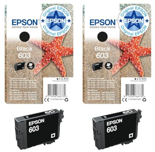 Epson 603 Black Starfish Genuine, Ink Cartridge, Standard Capacity (Pack of 2)