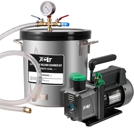 PB Motor Tech 3 gallon vakuumkammarsats med 4,5 CFM vakuumpump, härdat glaslock vakuummammare och 38 mikron vakuumpumpump-kit, ingen olja ingår, perfekt för trästabilisering