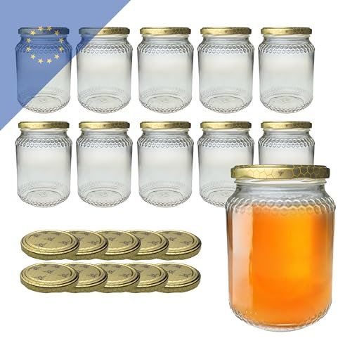 Verpackungsstadl Bocaux à miel 1 kg, 780 ml, TO 82 (11 pièces) - Parfait pour le stockage et la présentation du miel, bocal pour confitures et confitures, hermétiques, passent au lave-vaisselle