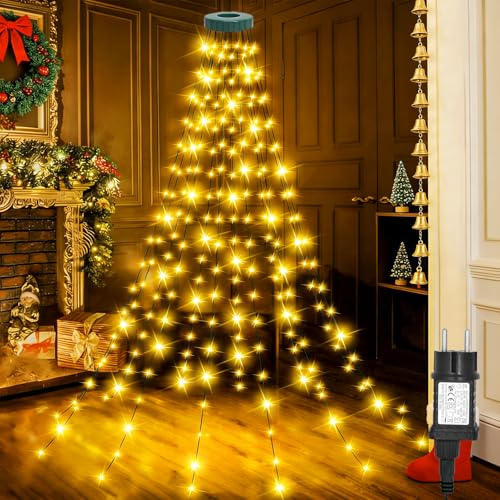 Bigzom luces de hadas árbol de Navidad con anillo, 2.5m 400 LEDs 16 hebras, las luces de navidad de interior al aire libre con 8 modos de luz para 150-250cm árbol de Navidad