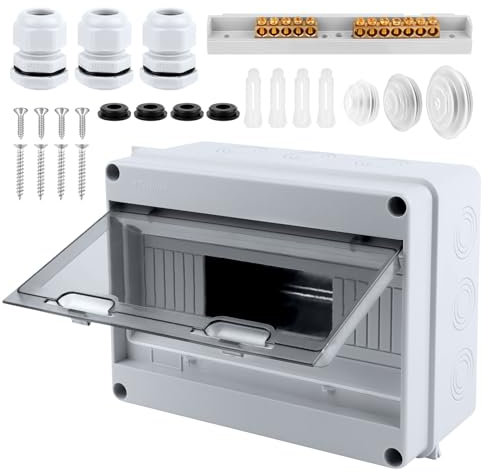 Sicherungskasten Aufputz, Verteilerkasten Aufputz,IP65 Waterproof Sicherungskasten Aufputz,mit Messingklemmen, Unterverteilung Aufputz 1 Reihig für 12 Modules, für Garten,Außenbereichen, Villen