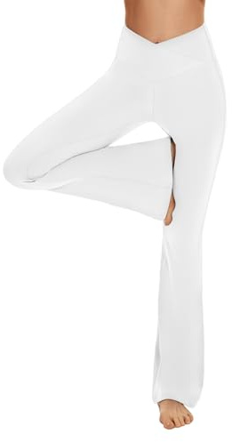 Pantalon de yoga pour femme - Pantalon évasé - Taille croisée - Opaque - Pantalon de sport - Pantalon de jogging - Pantalon de jazz - Pantalon de fitness