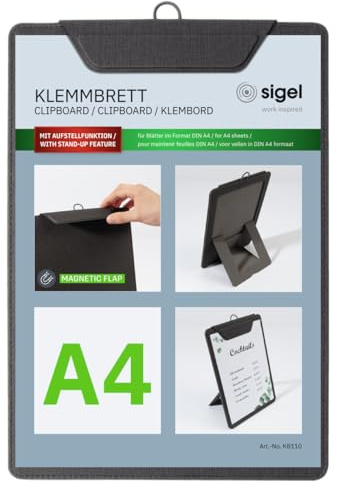 Sigel KB110 Klämbräda A4, antracit, med stativfunktion, stabil klippbräda