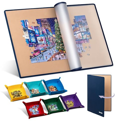 Tektalk faltbares Puzzle Board mit 6 Sortierschalen, tragbare Puzzlematte mit transparenter wasserdichter & staubdichter Abdeckung für Puzzleaufbewahrung/Saver, für bis zu 2000 Puzzleteile – Khaki