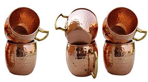 Royal Kurta Handicrafts - Taza de cobre martillado de Moscú hecha a mano de cobre 100% puro, mango de latón martillado Moscú Mule taza/taza. (6)