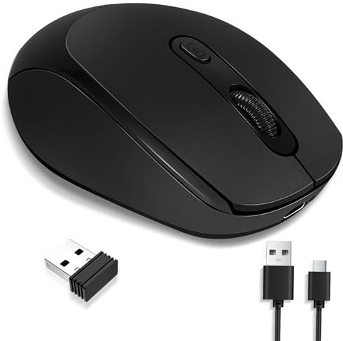 Vemfay USB Maus Kabellos 2,4 GHz Funkmaus für Laptop, Wiederaufladbare Computer Bluetooth Maus, 1600 DPI Einstellbares, Wireless Mouse für PC iPad Mac iOS Android Windows