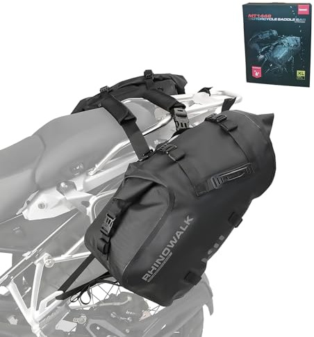 Rhinowalk Motorcykel sadelväska - Vattentät - Sidväska - Baksadel i PVC - Rullbart fack - För resa, utomhus och vardag - 48 l (24 l x 2)