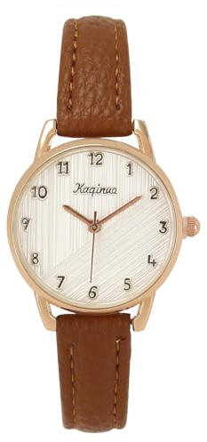 JSDDE Damen Armbanduhr mit Lederarmband Retro Damenuhr Analog Quarzuhr Arabische Ziffer Kleideruhr für Damen Frauen (Braun)
