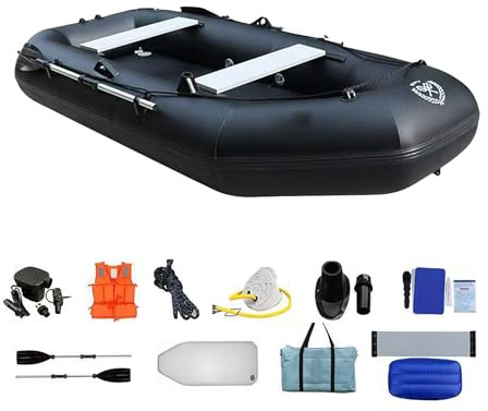 Pounjsd Bateau pneumatique 2,60 m pour 4-5 Personnes - Bateau Gonflable mer - annexe Bateau Gonflable - PVC Super résistant – Charge de 360 kg - rames de Bateau et Une Pompe à Haut rendement