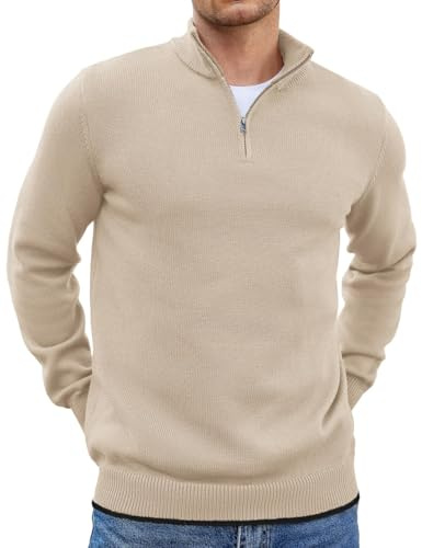 COOFANDY Suéter de Hombre con Cremallera Corta, Jersey de Punto Cuello Alto Manga Larga Ajustado para Invierno