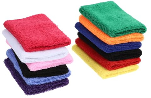 CONGARTENO Set 12 Pezzi Braccialetti Sportivi in Asciugamano Traspirante, Fasce Antisudore Leggere per Polso, Protezioni Mani per Palestra, Basket, Calcio e Allenamento Fitness