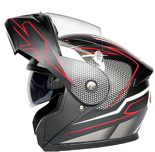 BDBLFLTZ Casco Integrale modulare Moto con Doppia Visiera e Prese d'Aria Multiple, Casco da Moto Flip-up omologato DOT/ECE per Uomo e Donna, Casco Moto,ciclomotore e Scooter E,XL(61-62cm)