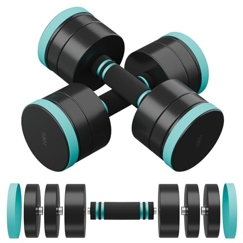 Dripex Haltères Musculation Réglables en Acier 10kg, Lot de 2 Poids Musculation Adjustable, Dumbbells Set Compacts avec Poignée en Mousse pour Femme Homme Maison Fitness Aérobic - Noir