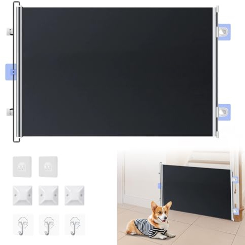 Türgitter Hunde Treppengitter Hund,50 * 125cm Hundegitter Wohnung,Treppenschutzgitter Ausziehbar für Schlafzimmer Balkon Küche,Türschutzgitter Ausziehbar,Kratzfest Titansilberfarbenes Gewebe