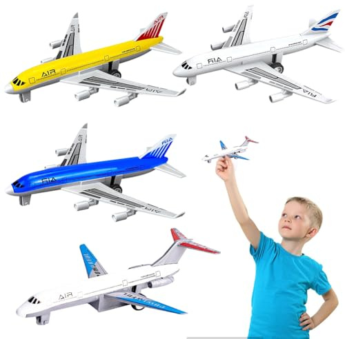Aereo Giocattolo Bambini 4 Pezzi,Giocattoli aerei a trazione posteriore,Collezione Amanti Modelli Modellino di Aereo in Plastica e Metallo,Aereos Giocattolo di volo per Bambini Regali di Ragazzi