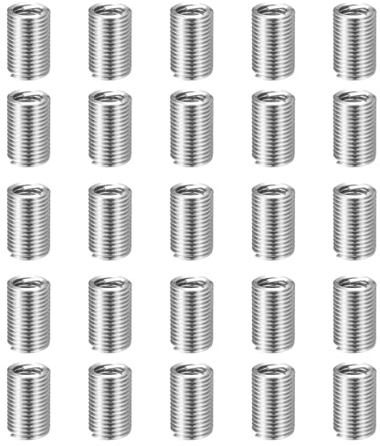 sourcing map 25pcs Wire Thread Repair Inserts M5 x 0.8 x 3D (15mm) Metric 304H Stainless Steel Helical Coiled Wire Screw Threaded Sleeve Sheath for Automotive Repairs