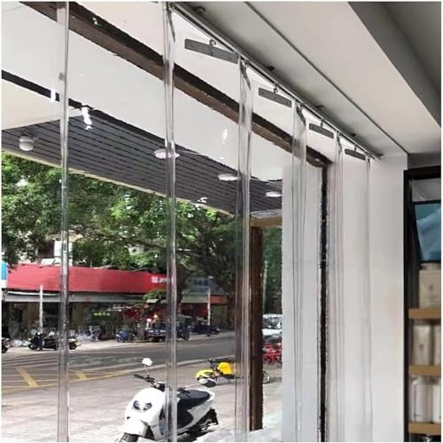HynJGih Cortina de Puerta de congelador con Tira Transparente de Empuje y tracción for Exteriores, persiana Enrollable de Parabrisas Impermeable Plegable for Patio de almacén(1.6x2.2m)