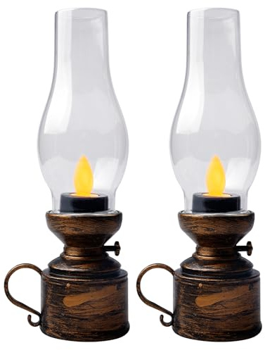 Lampada a olio a petrolio, 2 pezzi, lampada elettronica a petrolio per esterni, lampade a LED a olio, olio a petrolio, lampada retrò, lampada a LED senza fiamma, per sala da pranzo e giardino (rame)