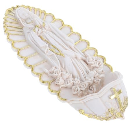DOITOOL Holy Water Fonts Housewarming Resin Handcarved for Home with Unique Design and Debris Resisting Feature and Confirmation Decor for Religious Altar Wall Hanging