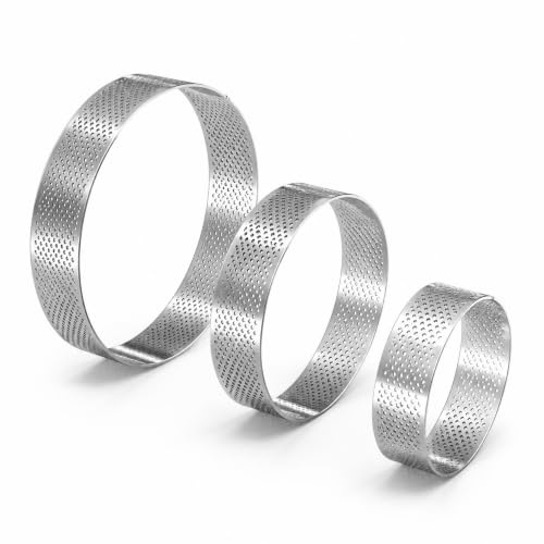 3 Piezas, Molde Aro Redondo Perforado, 10/15/20 cm Acero Inoxidable 430
