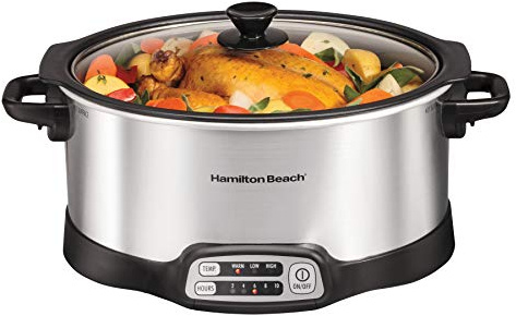 Hamilton Beach 33662 Programmable Slow Cooker with 6 Quart Stovetop-Safe Sear & Cook Crock, Silver