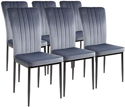 ALBATROS Esszimmerstühle mit Samt-Bezug 6er Set Modena, Grau - Stilvolles Vintage Design, Samt-Bezug, SGS geprüfter Polsterstuhl - Moderner Küchenstuhl, Stuhl Esszimmer oder Esstisch Stuhl