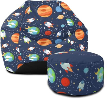 rucomfy Beanbags Outer Space Kids Classic Bean Bag. Comfortable Home & Bed Room Chair. Durable & Machine Washable 65 x 85cm (with Footstool)