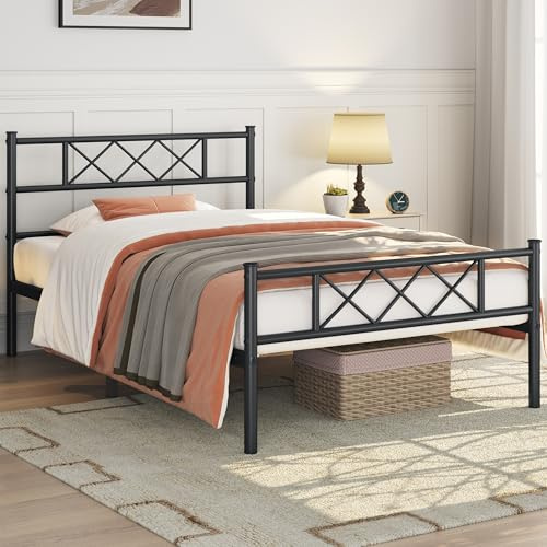 Yaheetech Cama Individual 90 x 190 cm con Espacio Almacenamiento Bajo Marco Metal Altura del Suelo 32 cm Negro