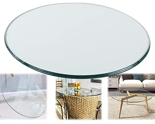 V3VOGUE Bandeja de Cristal Templado Redonda 35cm 48cm 65cm 80cm 90cm Transparente, Tablero Superficie para Mesa de Comedor Cocina Jardín