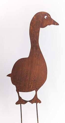 ecosoul Spina da giardino con oca in piedi, altezza complessiva 90 cm, spina decorativa per pasqua, in ruggine