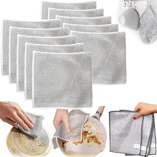 Stracci multiuso per lavare i piatti, 2023 nuovi stracci per lavare i piatti bagnati e asciutti, stracci antigraffio per strofinare, panni per la pulizia dei piatti (10 pezzi)