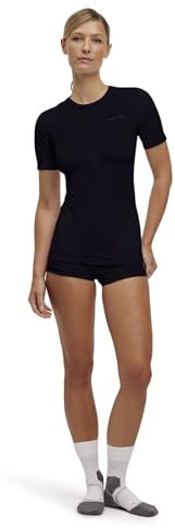 FALKE Damen Baselayer-Shirt Warm Round Neck W S/s Ts Funktionsmaterial schnelltrocknend 1 Stück, Schwarz Black 3000, L