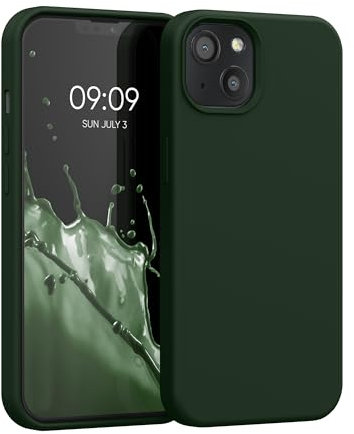 kwmobile Handyhülle für iPhone 13 Hülle, für iPhone 13 Case - Hülle Silikon - kabelloses Laden - Dunkelgrün